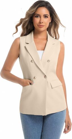 IDEALSANXUN Womens Double Breasted Vest Tops Sleeveless Blazer Spring Summer Suit Jackets in Saudi Arabia