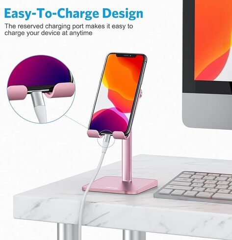 OMOTON CA02 Cell Phone Stand with Charging Hole for Desk Lightweight Silver | Fits iPhone 17/Samsung Galaxy 4-7" · Hands-Free Call · Gaming · Live Streaming · Compact Portable for Travel, Office, Home in Kuwait