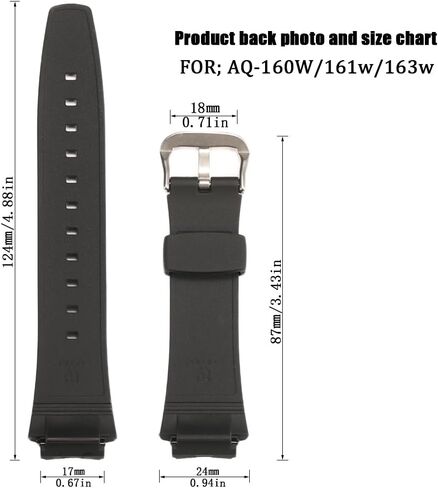 17mm Resin Strap Compatible with Casio EDIFICE series AQ-160 AQ-161w AQ-163w Watch Band Waterproof Black Rubber Replacement Bracelet in Kuwait