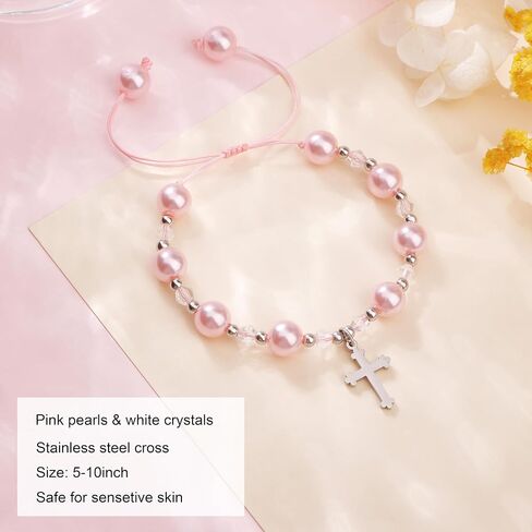 JoycuFF 𝐆𝐢𝐟𝐭 𝐟𝐨𝐫 Daughter Granddaughter Niece Pink Pearls Charm Bracelets 𝐄𝐚𝐬𝐭𝐞𝐫 Valentine's Day Birthday Back to School Christmas Gift in Saudi Arabia