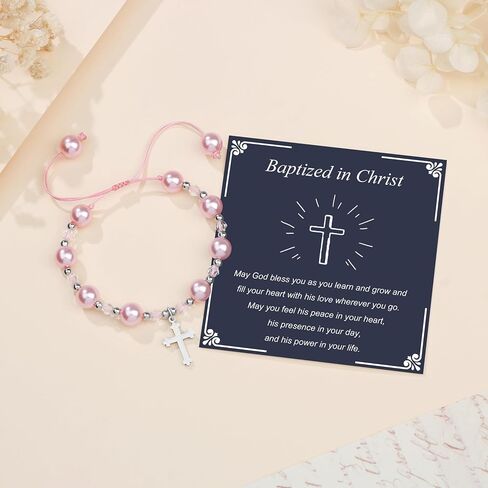 JoycuFF 𝐆𝐢𝐟𝐭 𝐟𝐨𝐫 Daughter Granddaughter Niece Pink Pearls Charm Bracelets 𝐄𝐚𝐬𝐭𝐞𝐫 Valentine's Day Birthday Back to School Christmas Gift in Saudi Arabia
