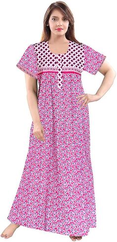 طبعت جايبوري للسيدات 100 ٪ من القطن الناعم الهندي بطول كامل الطول/نوم/ملابس نوم الحجم الحجم حزمة اللباس الليلي من 4 in Kuwait