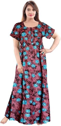 طبعت جايبوري للسيدات 100 ٪ من القطن الناعم الهندي بطول كامل الطول/نوم/ملابس نوم الحجم الحجم حزمة اللباس الليلي من 4 in Kuwait