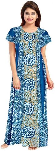 طبعت جايبوري للسيدات 100 ٪ من القطن الناعم الهندي بطول كامل الطول/نوم/ملابس نوم الحجم الحجم حزمة اللباس الليلي من 4 in Kuwait