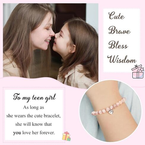 JoycuFF 𝐆𝐢𝐟𝐭 𝐟𝐨𝐫 Daughter Granddaughter Niece Pink Pearls Charm Bracelets 𝐄𝐚𝐬𝐭𝐞𝐫 Valentine's Day Birthday Back to School Christmas Gift in Saudi Arabia