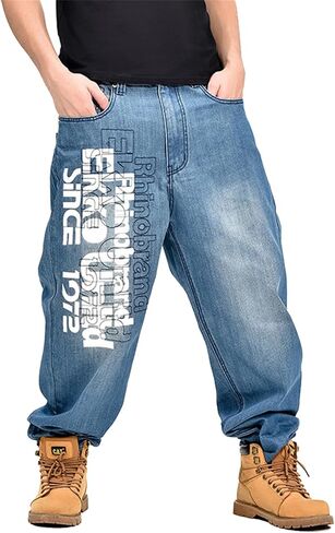 LUOBANIU Men's Fashion Baggy Jeans Straight Leg Denim Loose Fit Vintage Hip Hop Style Dance Skateboard Pants in Kuwait