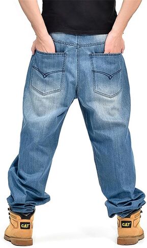 LUOBANIU Men's Fashion Baggy Jeans Straight Leg Denim Loose Fit Vintage Hip Hop Style Dance Skateboard Pants in Kuwait