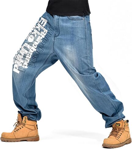 LUOBANIU Men's Fashion Baggy Jeans Straight Leg Denim Loose Fit Vintage Hip Hop Style Dance Skateboard Pants in Kuwait