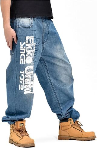 LUOBANIU Men's Fashion Baggy Jeans Straight Leg Denim Loose Fit Vintage Hip Hop Style Dance Skateboard Pants in Kuwait
