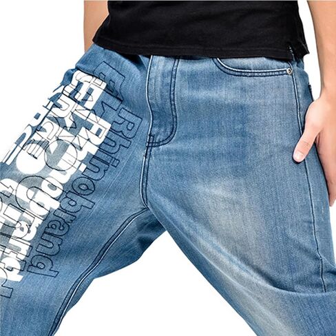 LUOBANIU Men's Fashion Baggy Jeans Straight Leg Denim Loose Fit Vintage Hip Hop Style Dance Skateboard Pants in Kuwait