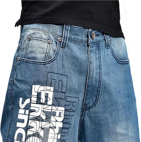LUOBANIU Men's Fashion Baggy Jeans Straight Leg Denim Loose Fit Vintage Hip Hop Style Dance Skateboard Pants in Kuwait
