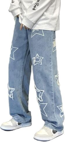 FantasyGears Star Jeans Y2K Men Hip Hop Baggy Pants Straight Legh Graphic Denim joggers فضفاضة in Kuwait