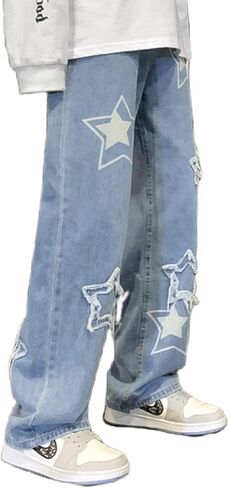 FantasyGears Star Jeans Y2K Men Hip Hop Baggy Pants Straight Legh Graphic Denim joggers فضفاضة in Kuwait