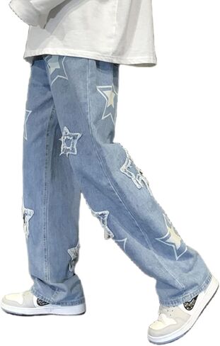 FantasyGears Star Jeans Y2K Men Hip Hop Baggy Pants Straight Legh Graphic Denim joggers فضفاضة in Kuwait