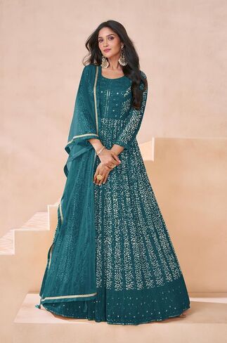 Heni Fashion جاهز لارتداء الحفلات الهندية/الباكستانية على الطراز الباكستاني ارتداء ملابس أناركالي ثوب أناركالي للنساء in Kuwait