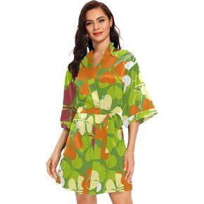Women's Kimono Robes Sunflower Short Satin Bathrobe Soft Skin-friendly Sleepwear V-Neck Loungewear