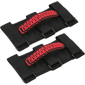 2 حزمة رول بار المقابض - مقابض UTV Roll Cage Grab ، مناسبة لملحقات Rangler JK JL TJ سقف منسوجة نماذج أوسع لأشرطة لفة ، أحمر