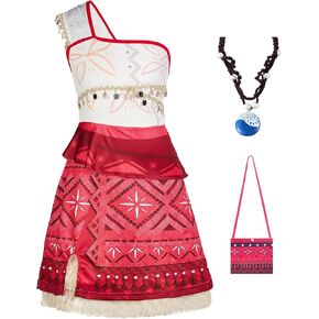 Moana Costume for Girls Kids Princess Sleeveless Dress up Party Dress Christmas Holiday Role Play Costume with Necklace & Bag