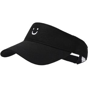 Women's U Smiley Face Embroidered Sun Sports Visor Caps Empty Top Adjustable Ball Caps