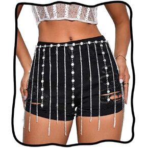 TWINKLEDE Rhinestone Body Chain Waist Jewelry Crystal Belly Chains Belt Sparkly Rave Party Tassel Body Accessorise for Women