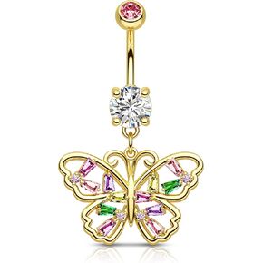 Colorful CZ Butterfly Belly Button Rings 14G Belly Navel Rings for Women Stainless Steel Belly Navel Piercing Jewelry