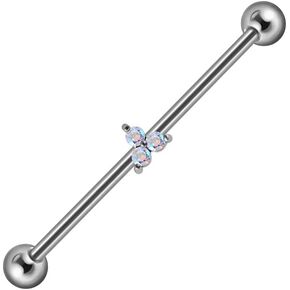 14G CZ Industrial Barbell Earring for Women Men Hypoallergenic G23 Titanium Cubic Zirconia Opal Cartilage Barbell Earrings 38mm 1&1/2 Inch Industrial Piercing Jewelry
