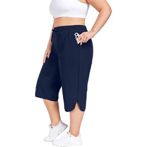 Foreyond Womens Plus Size Capris Pants Quick Dry Drain Lose Disual Pants مع جيوب 1XL-5XL