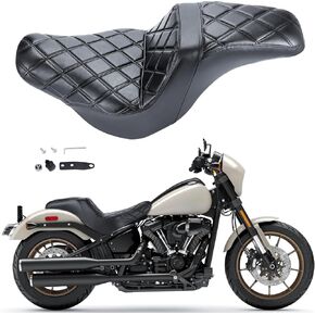 Motorcycle Two-up Seat, Driver+Passenger Seat Cushion, Stepped Type Fit for Harley Softail Low Rider FXLR FXLRS FXLRST 2018-2023 (Seat Black)