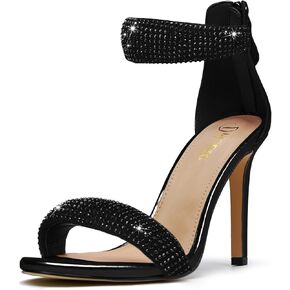 Women's Pump Open Toe Heel Sandals Back Zipper Round Ankle Strappy Stiletto Heels Sparkle Glitter Metallic Party Sexy Wedding Dressy Shoes