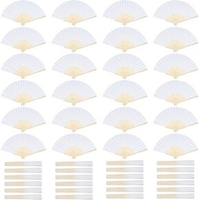 24 Pcs White Paper Hand Fans Foldable, Handheld Folding Fan for Bridal Church Wedding Party Dancing Props Home DIY Decoration