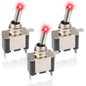 3 PCS LED Lighted Rocker Toggle Switch, 12V SPST 2Pin ON/Off Rocker Switch, 20A Heavy Duty Marine Toggle Switch, Illuminated Toggle Switch for Car RV Vehicles Truck Boat (Green)