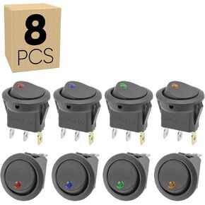8pcs مفتاح تبديل Rocker مع ضوء النقطة ، ON/OFF SPST 3PIN 3PIN DUTICH 20A 12V DC مفاتيح قارب مضاءة مضيئة للقارب البحري للسيارات التلقائية ، KCD2B-101 ، متعدد الألوان ، متعدد الألوان in Kuwait