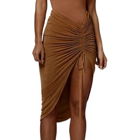 Bodycon Mini Skirt Brown Hip وشاح Westlake للنساء (S 4-6)