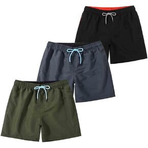 SUNDAY ROSE 3 Pack Mens Swim Trunks with Mesh Lining Quick Dry Swim Shorts Bathing Suit for Men