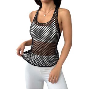 OYOANGLE Women's Mesh Racerback Workout Tank Top Hollow Out Scoop Neck Sleeveless Sports Shirts