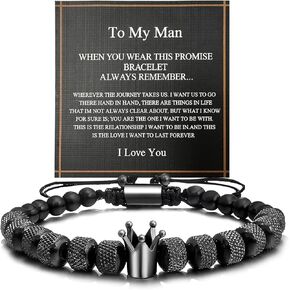 Yowivon Bracelet, Black Bead Bracelets, Cool Adjustable Christian Jewelry, Fashion Romantic Christmas Father's Day Valentines Day Birthday Gifts for Dad/Son/Husband/Him
