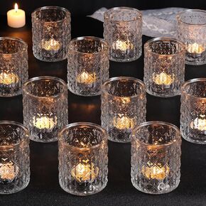 12Pcs Large Votive Candle Holders Clear Tea Light Candle Holders Glass Candle Holder for Bridal Shower, Wedding, Table Centerpiece, Party, Home Decor
