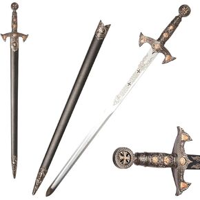 33.3" Medieval Stainless Steel Cross Crusader Knight Templar Sword for Cosplay, Collection, Display
