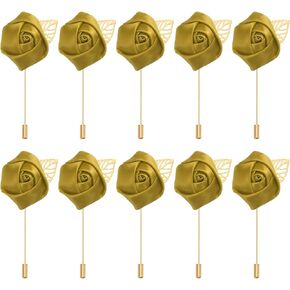 PATIKIL Rose Boutonnieres, 10 Pack Groom Wedding Boutonnieres Pocket Handmade Flower Lapel Pin Boutonnieres for Men Wedding Ceremony Party Prom, Gold