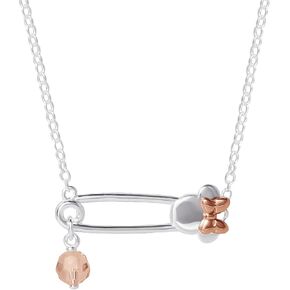 Disney Minnie Mouse Sterling Silver Crystal Pendant Necklace, 18" Chain, Officially Licensed