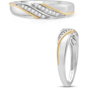 jewellili lab نمت خاتم الزفاف الماس للرجال | الذهب الأصفر مطلي بالفضة الجنيه الإسترليني | H Color I1 Clarity 1/10 CTTW | مجوهرات الزفاف الفاخرة له | حجم 9 ، 10 و 11 | تضمنت صندوق هدايا المجوهرات