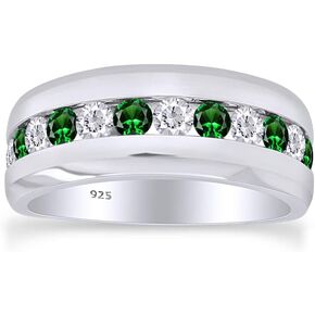 Affy Round Cut محاكاة الزمرد و White Cubic Zirconia Mens الذكرى السنوية الخاتم في 14K Gold مطلي 925 STERLING SILVER