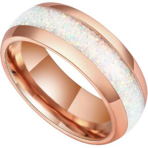 8mm Tungsten Rings for Men Women Black/Rose Gold Plated Tungsten Carbide Wedding Bands with Opal/Ruby/Emerald/Amethyst/Pink Sapphire/Citrine Birthstone Promise Rings Dome Polished Size 7-14