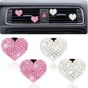 Ouligay 4Pcs Car Air Vent Clip Bling Car Air Freshener Outlet Clip Crystal Heart Shape Decorative for Women