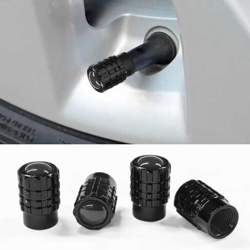 4PCS Car Tire Valve Stem Caps, Heavy Duty Leak-Proof Auto Tire Valve Caps with Rubber Seal, Aluminum Alloy Wheel Valve Stem Covers, Universal Car Accessories for Car Truck SUV Motorcycle Bike (Black) in Saudi Arabia