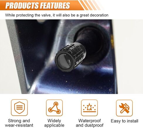 4PCS Car Tire Valve Stem Caps, Heavy Duty Leak-Proof Auto Tire Valve Caps with Rubber Seal, Aluminum Alloy Wheel Valve Stem Covers, Universal Car Accessories for Car Truck SUV Motorcycle Bike (Black) in Saudi Arabia