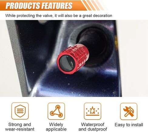 4PCS Car Tire Valve Stem Caps, Heavy Duty Leak-Proof Auto Tire Valve Caps with Rubber Seal, Aluminum Alloy Wheel Valve Stem Covers, Universal Car Accessories for Car Truck SUV Motorcycle Bike (Black) in Saudi Arabia