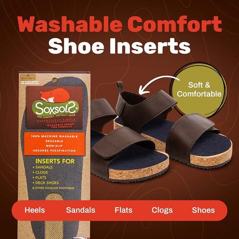 Wool Flat Shoe Insert for Sandals & Sockless Shoes, Comfortable Shoe Insoles with Sweat-Absorbent Natural Fiber & Non-Slip Silicone Grip, Wide-Cut Foot Soles for Men & Women, Brown, Size 44 - SoxsolS in Saudi Arabia