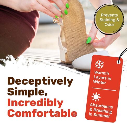Wool Flat Shoe Insert for Sandals & Sockless Shoes, Comfortable Shoe Insoles with Sweat-Absorbent Natural Fiber & Non-Slip Silicone Grip, Wide-Cut Foot Soles for Men & Women, Brown, Size 44 - SoxsolS in Saudi Arabia
