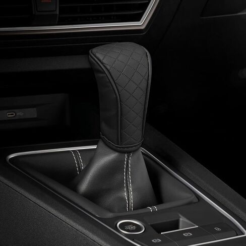 Leather Car Shift Knob Cover, Anti-Slip Automotive Gear Shift Knob Cover, Anti-Scratch Stick Shift Cover Protector, Universal Gear Shift Dust Cover Car Decoration for SUV Truck (Black+Red) in Saudi Arabia